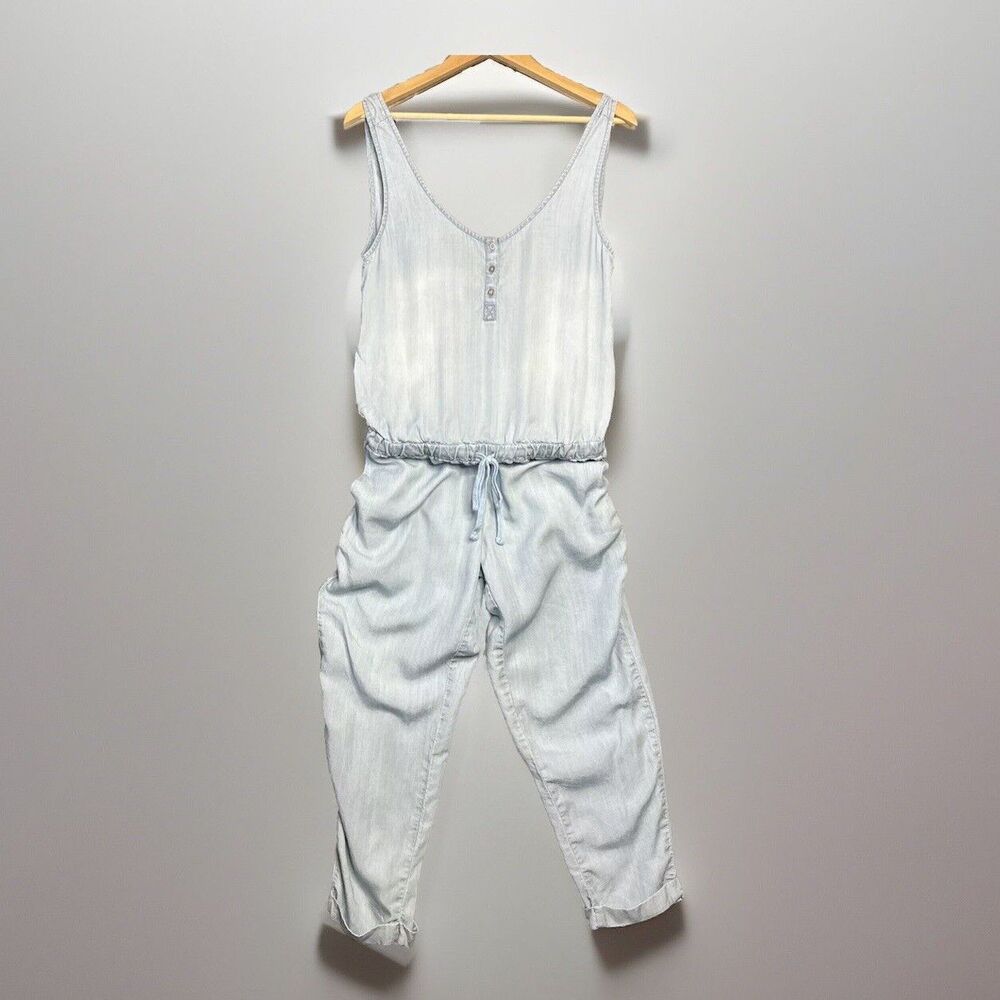 Anthropologie Cloth Stone Jumpsuit M Blue Lyocell Chambray Open Back Sleeveless
